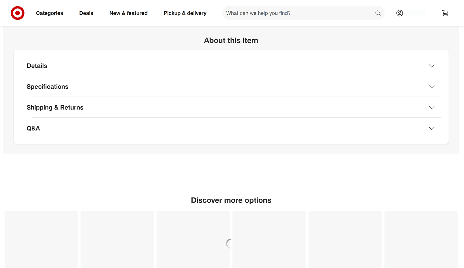 Target product page with JS disabled missing description and highlights for mattress topper.